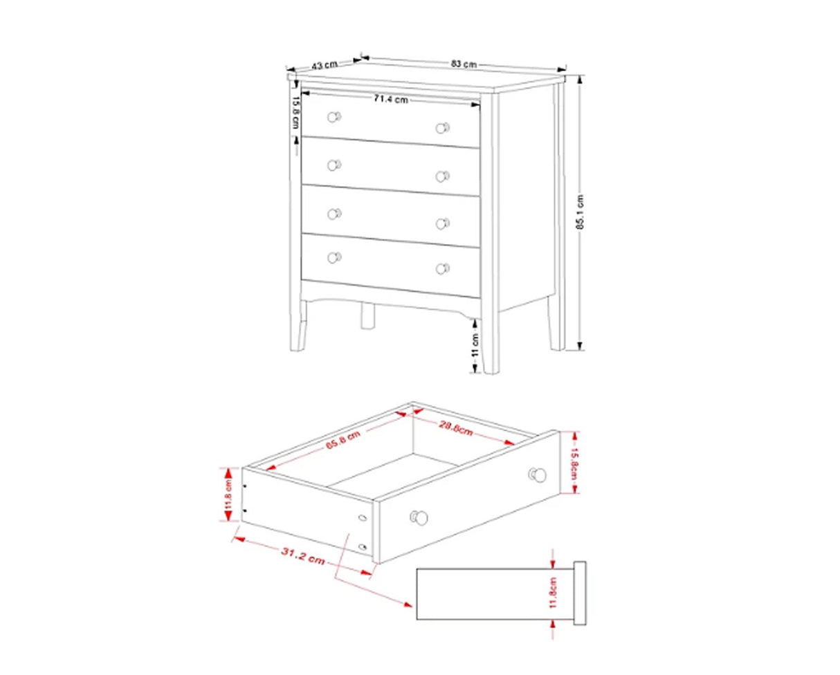 Como 4 Drawer Chest-White