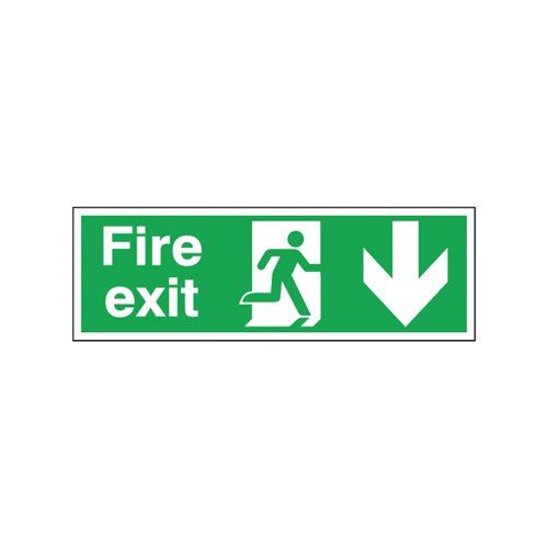 Safety Sign Fire Exit Running Man Arrow Down 150x450mm Self-Adhesive E100A&#47;S