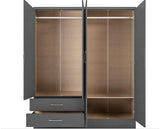 NEVADA 4 DOOR 2 DRAWER WARDROBE - 3D EFFECT GREY