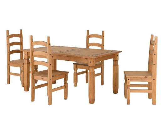 Corona Extending Dining Set(4 Chairs) - Distressed Waxed Pine/Brown Faux Leather