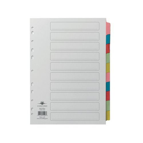 Concord Divider 10-Part A4 Multicoloured Tabs with Contents 72098&#47;PJ20