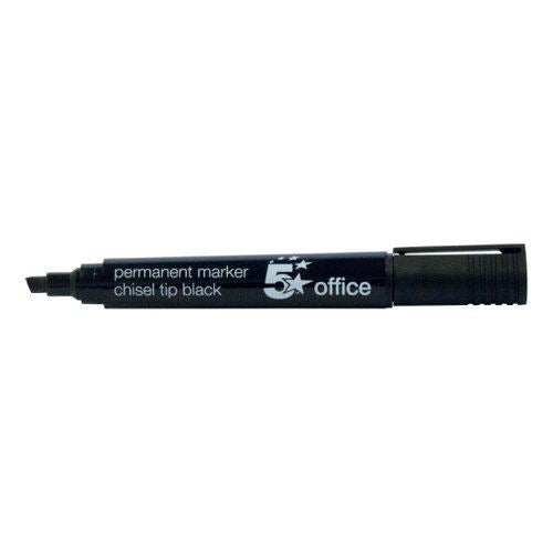 5 Star Office Permanent Marker Xylene&#47;Toluene-free Smear Proof Chisel Tip Black (Pack of 12)