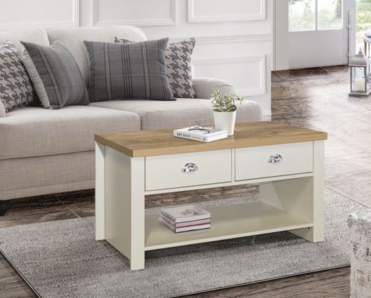 Highgate 2 Drawer Coffee Table-Cream