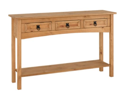 Corona 3 Drawer Console Table With Shelf - Distressed Waxed Pine