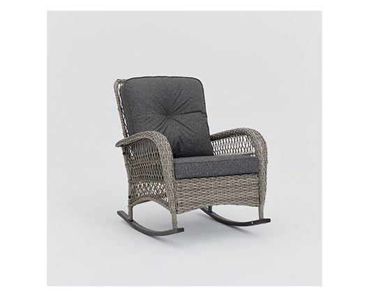 Dark Grey Rattan Rocking Chair Grey Cushion