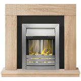 Adam Malmo Fireplace Suite in Oak with Helios Electric Fire in Brushed Steel, 39 Inch