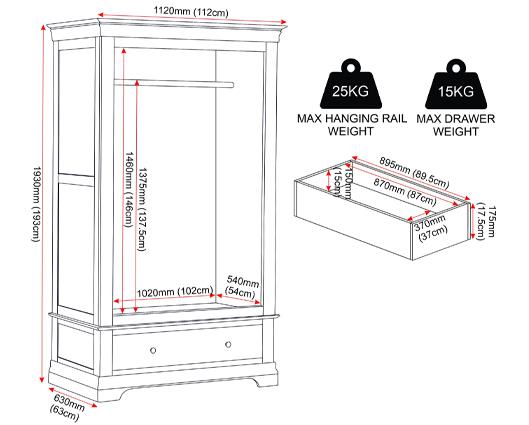 BORDEAUX 2 DOOR WARDROBE - PEBBLE GREY