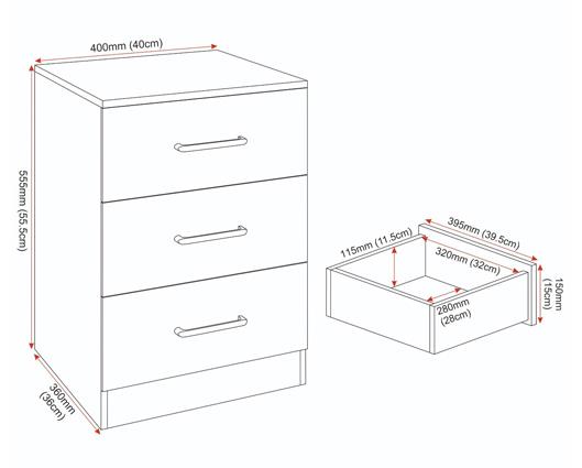 DAKOTA 3 DRAWER BEDSIDE - WHITE