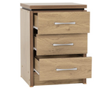 Charles 3 Drawer Bedside Chest - Oak Effect Veneer with Walnut Trim