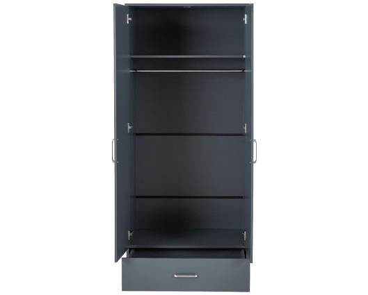 DAKOTA 2 DOOR 1 DRAWER MIRRORED WARDROBE - DARK GREY