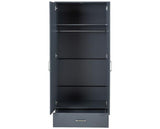 DAKOTA 2 DOOR 1 DRAWER MIRRORED WARDROBE - DARK GREY