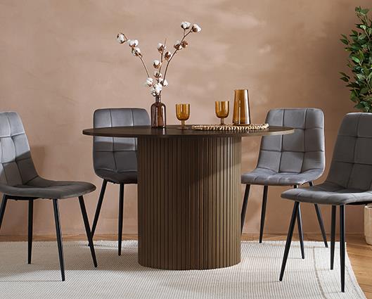 Axel Fluted Dining Table with 4 Fabric Chairs - Walnut