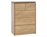 Charles 3+2 Drawer Chest - Oak Effect Veneer with Walnut Trim