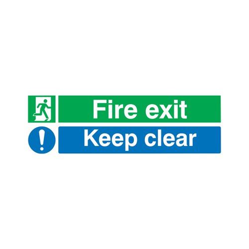 Safety Sign Fire Exit Keep Clear 150x450mm PVC EC08S&#47;R