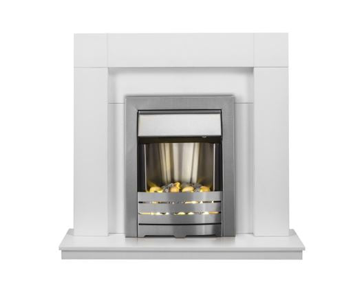 Adam Malmo in Pure White & Black/Pure White with Helios Electric Fire in Brushed Steel, 39 Inch