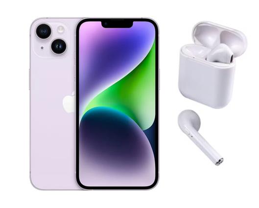Refurbished Apple iPhone 14 Purple with Wireless Headphones