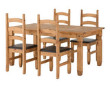 Corona Extending Dining Set(4 Chairs) - Distressed Waxed Pine/Brown Faux Leather