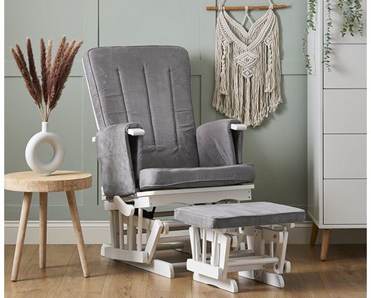 Deluxe Reclining Glider Chair & Stool - Grey