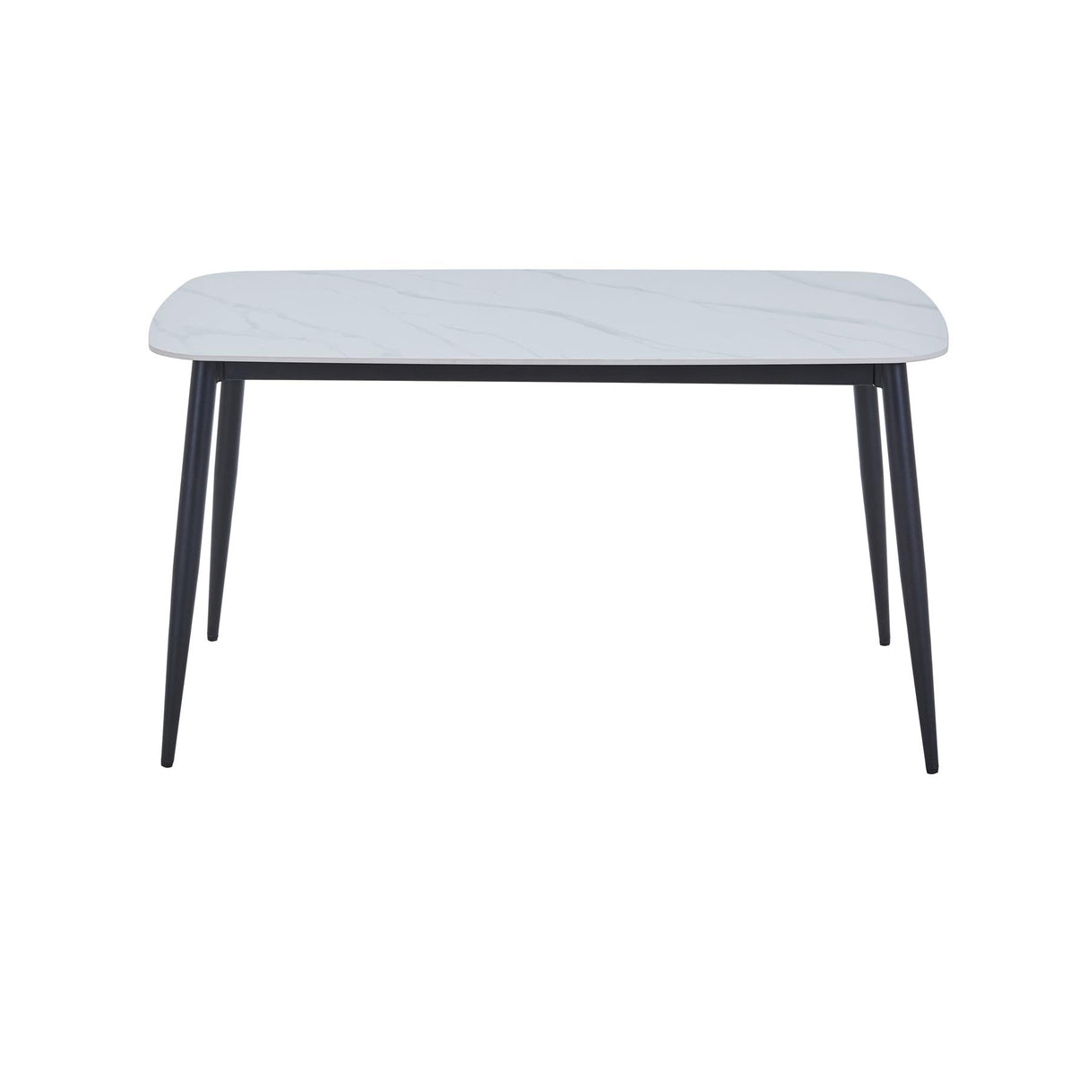 Aspen rectangular dining table, gloss white sintered stone top with black tapered legs