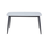 Aspen rectangular dining table, gloss white sintered stone top with black tapered legs