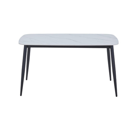 Aspen rectangular dining table, gloss white sintered stone top with black tapered legs