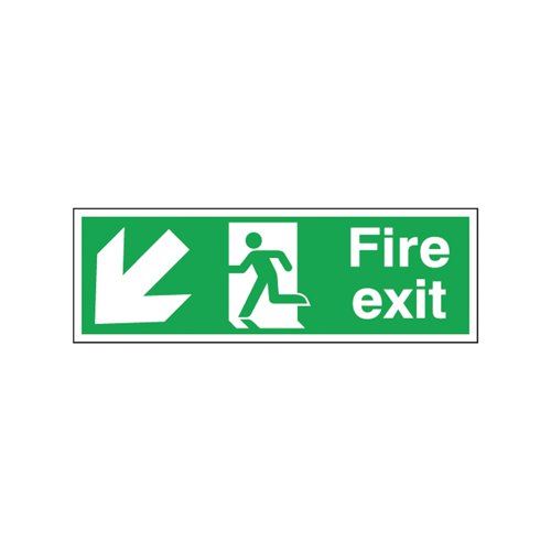 Safety Sign Fire Exit Running Man Arrow Down&#47;Left Self-Adhesive 150x450mm E97S&#47;S