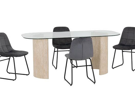 MODENA & LUKAS DINING SET (X4 CHAIRS) - CREAM/GREY VELVET
