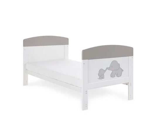 Grace Inspire Cot Bed + Fibre Mattress - Me & Mini Me Elephants Grey