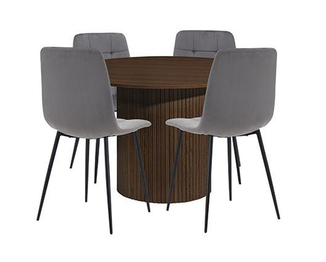 Axel Fluted Dining Table with 4 Fabric Chairs - Walnut