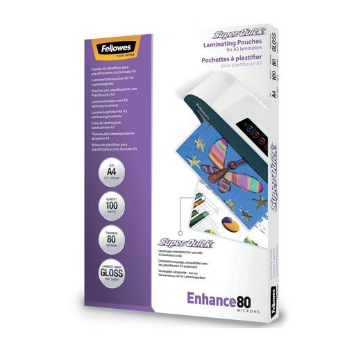 Fellowes Super Quick A4 Laminating Pouches (Pack of 100) 5440001