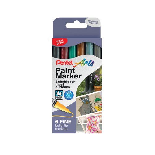 Pentel Paint Marker Fine Bullet Tip Assorted Metallic (Pack of 6) YMSP10&#47;6MET-M