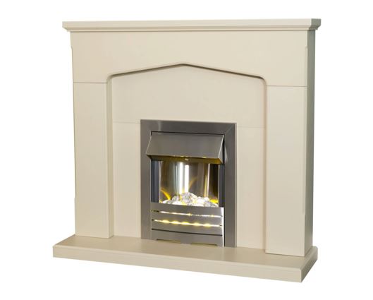 Adam Cotswold Fireplace in Stone Effect with Helios Electric Fire in Brushed Steel 48 Inch