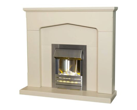 Adam Cotswold Fireplace in Stone Effect with Helios Electric Fire in Brushed Steel 48 Inch