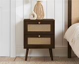 Croxley 2 Drawer Rattan Bedside - Walnut