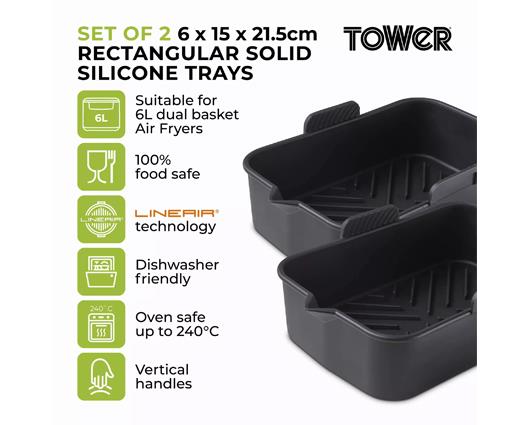 Set of 2 Silicone Rectangular Solid Air Fryer Trays