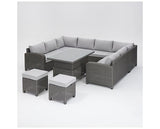 Hadley D.GreyRattan U-shape 8Seat Rising Table+2Stools+cover