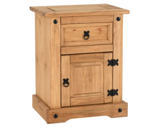 Corona 1 Drawer 1 Door Bedside Cabinet - Distressed Waxed Pine