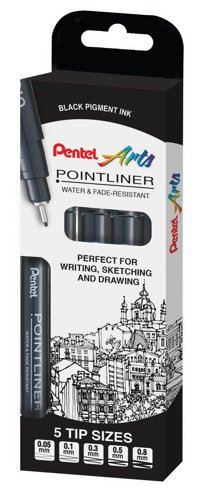 Pentel Pointliner Assorted Sizes Black (Pack of 5) YS20P&#47;5-A