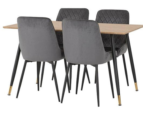 HAMILTON & AVERY MEDIUM DINING SET (X4 CHAIRS) - MEDIUM OAK EFFECT/GREY VELVET