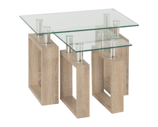 Milan Nest Of Tables - Sonoma Oak Effect Veneer/Clear Glass/Silver