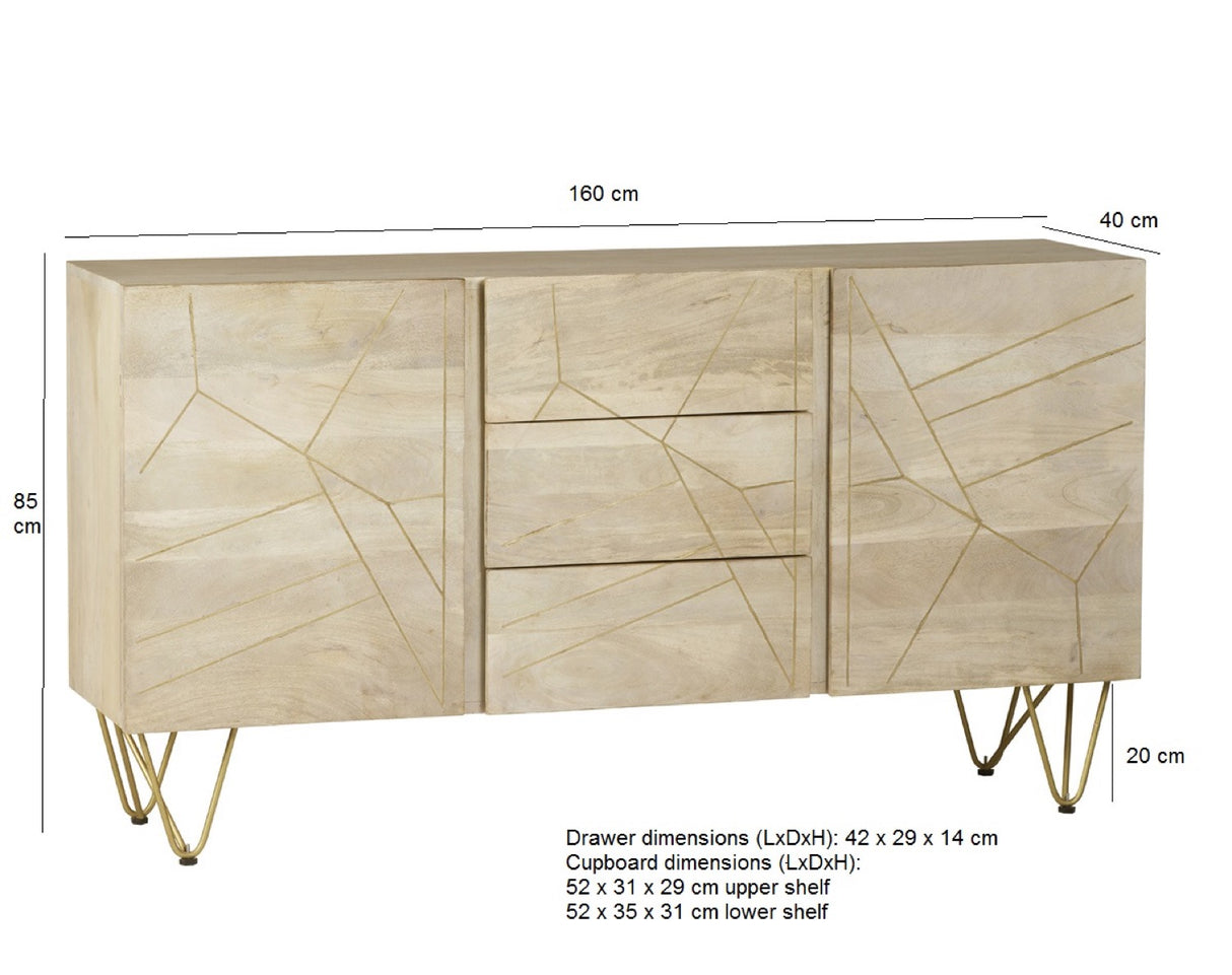 Light Gold Extra Large Sideboard 3 Drawers and 2 Doors