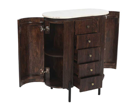 Opal Mango Wood Wide Chest Of Drawers with Marble Top & Metal Legs