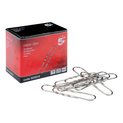 5 Star Office Paperclips Wavy Giant Length 76mm (Pack of 100)