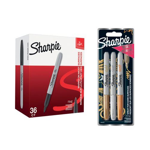 Sharpie Permanent Marker Fine Black (Pack of 36) + FOC Metallic Sharpies