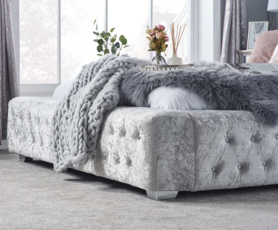 Grande Double Bed - Steel Crushed Velvet