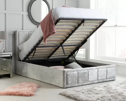 Hannover King Ottoman Bed - Steel Crushed Velvet