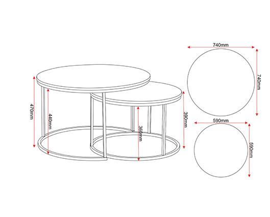 DALLAS ROUND COFFEE TABLE SET - MARBLE/GOLD EFFECT