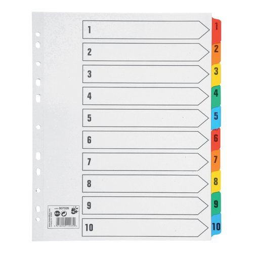 5 Star Office Maxi Index 1-10 Multipunched Mylar-reinforced Multicolour Tabs Extra Wide A4+ White