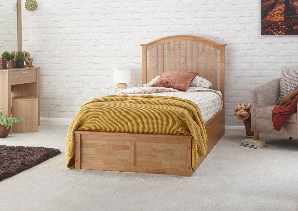 Madrid Wooden Ottoman Bed Single - Oak