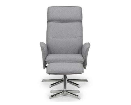 ARIA RECLINER & STOOL WITH CHROME BASE - GREY LINEN